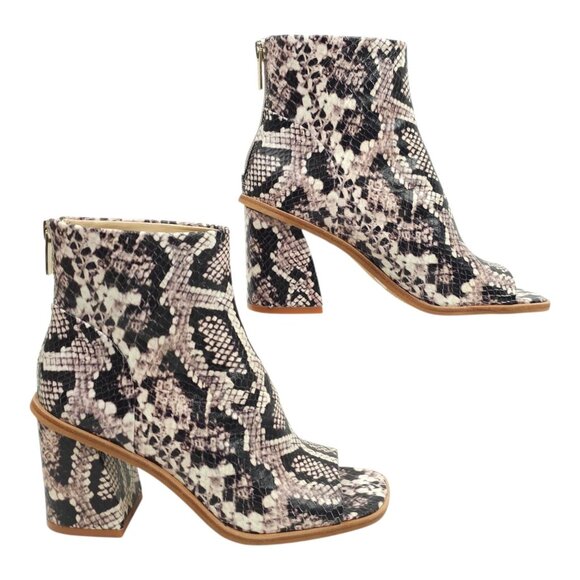 Vince Camuto Bebinder Peep Toe Ankle Boot Womens 5.5 Snakeskin Print Back Zip - Picture 12 of 14